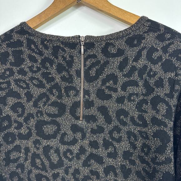 Chico's Leopard Print Long Sleeve Pullover Sweater Metallic Black sz 2 / Large - Picture 7 of 8